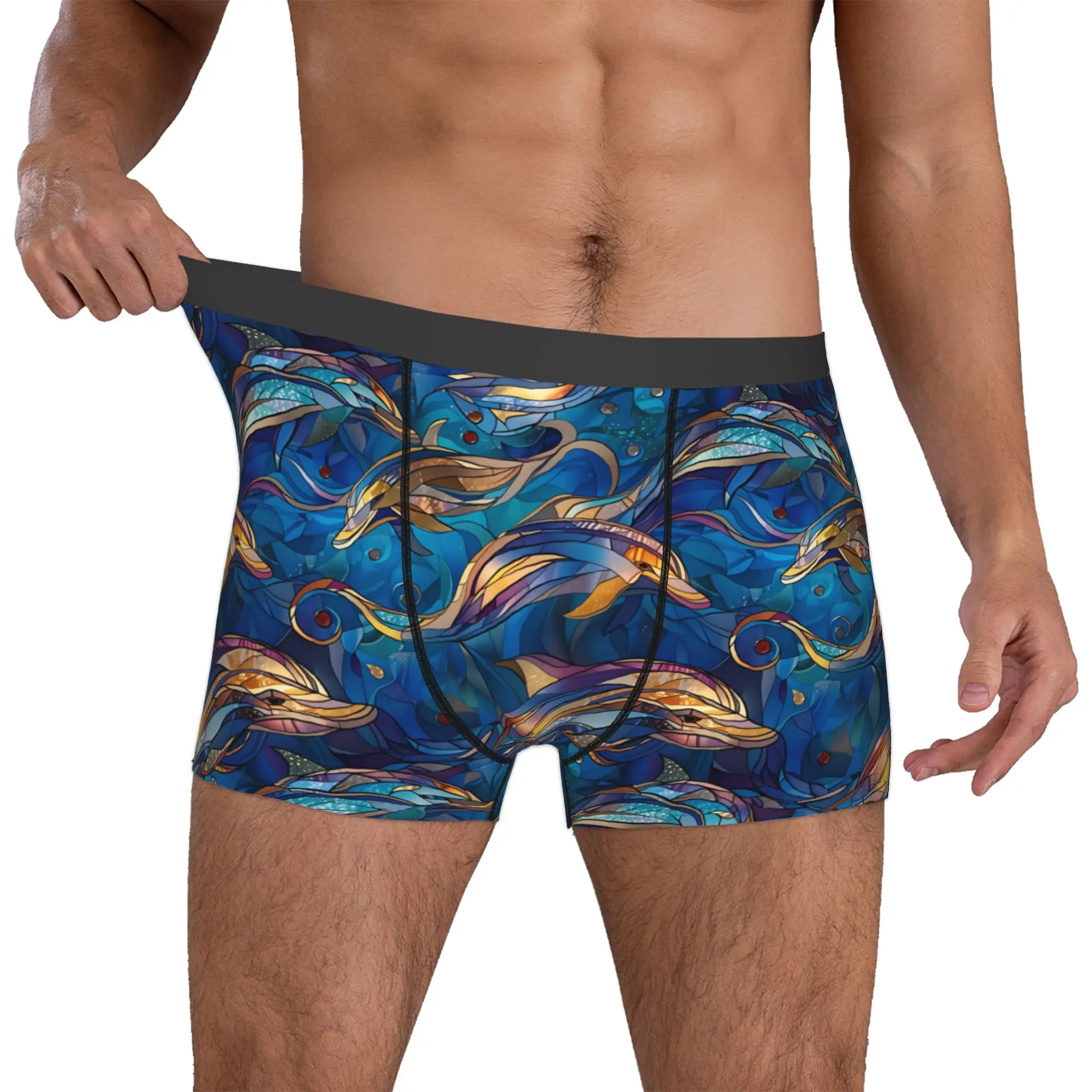 Stained Glass Magical Dolphins  Boxers Shorts Men's Funny  Briefs Underwear Funny Underpants