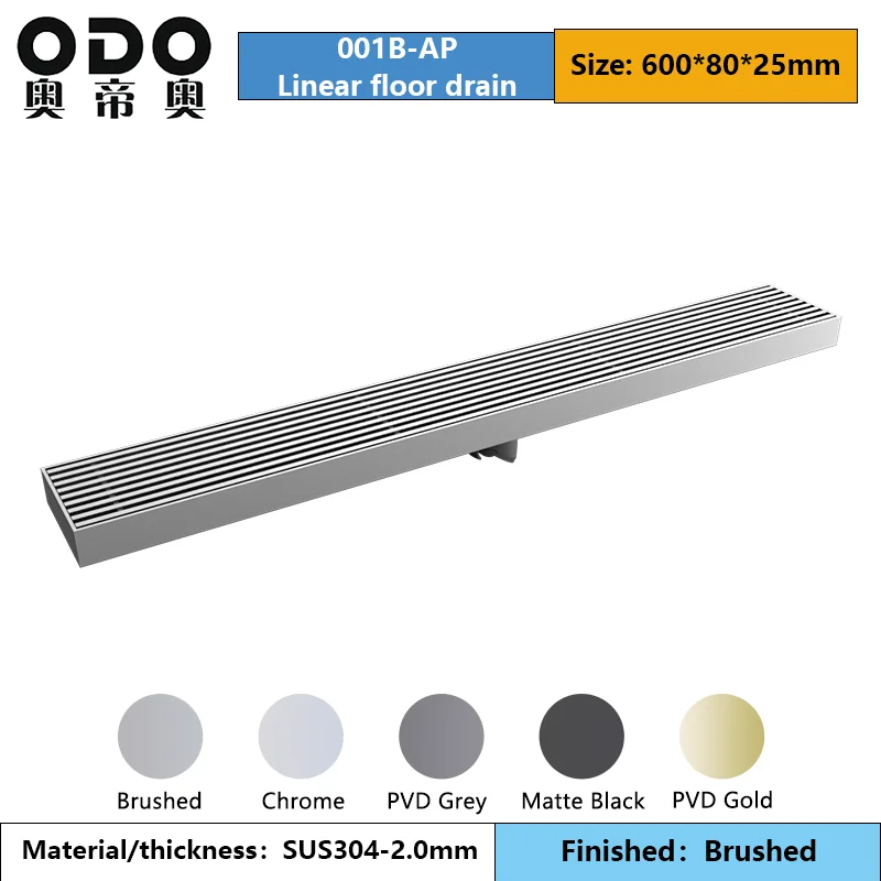 Factory Wholesale 60x8 CM Linear Grate Cover Shower Drain SUS304 Stainless Steel Brushed Steel High Flow Rate Floor Drain
