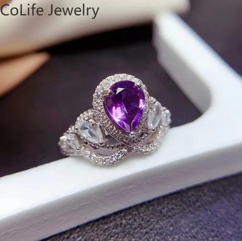 Royal Design 925 Silver Amethyst Ring 6mm*8mm VVS Grade Natural Amethyst Jewelry February Birthstone Ring for Woman