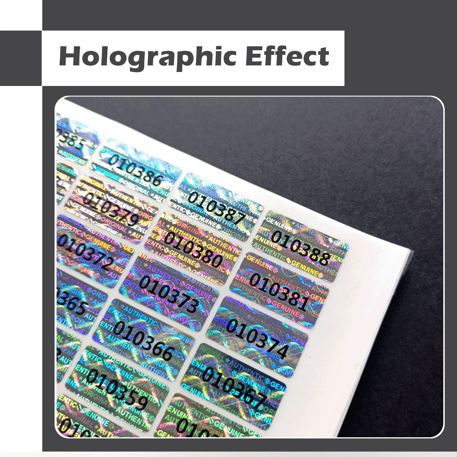 Anti-gefälschte manipulationssichere holografische Sicherheitsversiegelungsetiketten, Garantie-Void-Aufkleber mit Seriennummer, 3D-Silber, 10 x 20 mm – Detail 6
