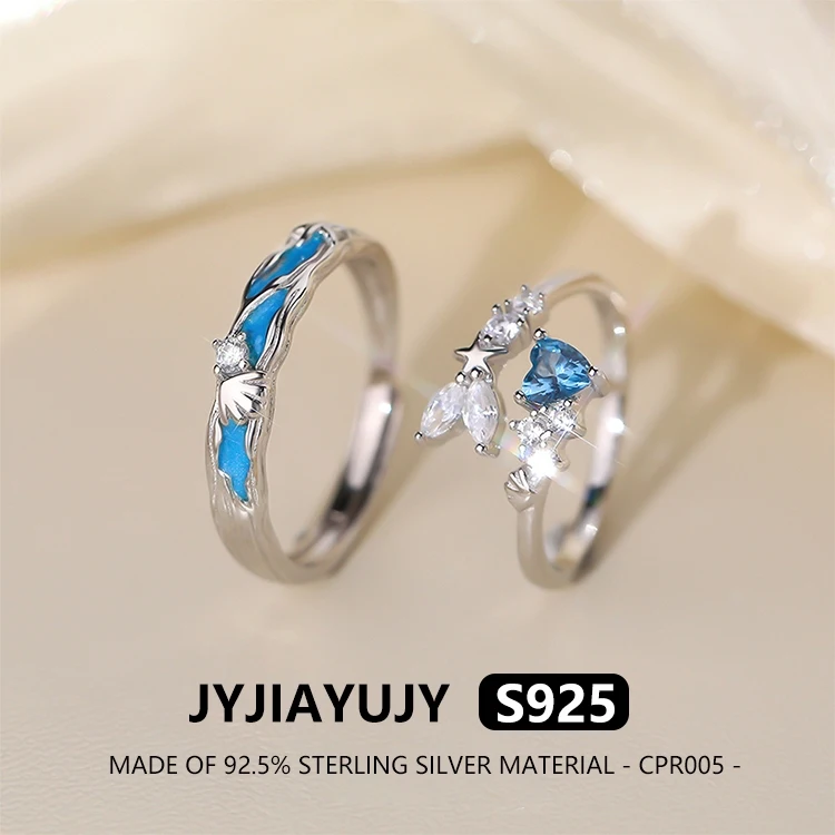 

JYJIAYUJY 100% Whole Original Sterling Silver S925 Couple's Rings Adjustable Open Fish-tail Inlaid Zirconia Jewelry Gift CPR005