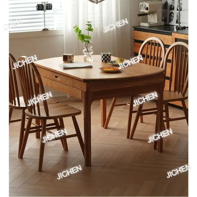 

HS Jumping platform telescopic Nordic cherry wood solid wood stretching dining table small apartment folding telescopic round ta