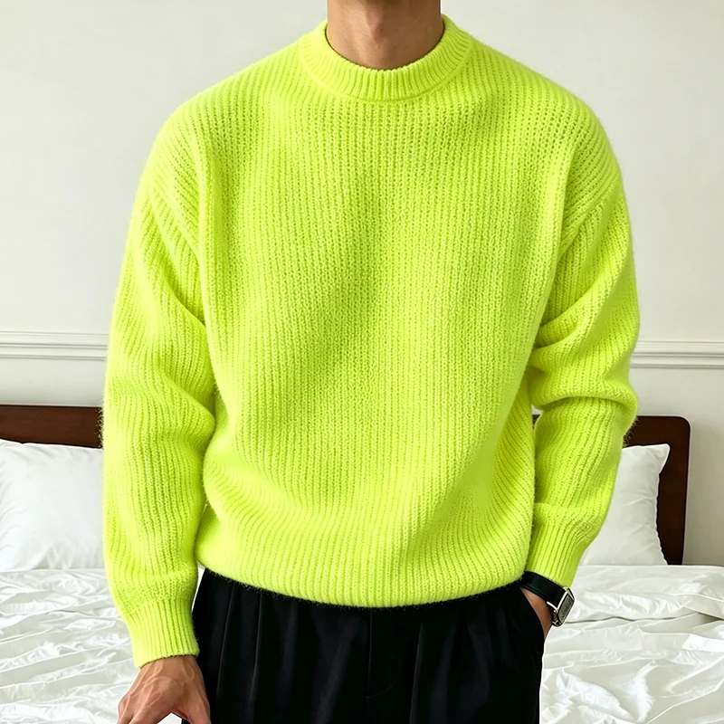 Neuer Herren-Strickpullover in Unifarben für Frühling und Herbst, Lässiger Modischer Pullover mit Gerippter Textur, Langen Ärmeln und Rundhalsausschnitt – Detail 39