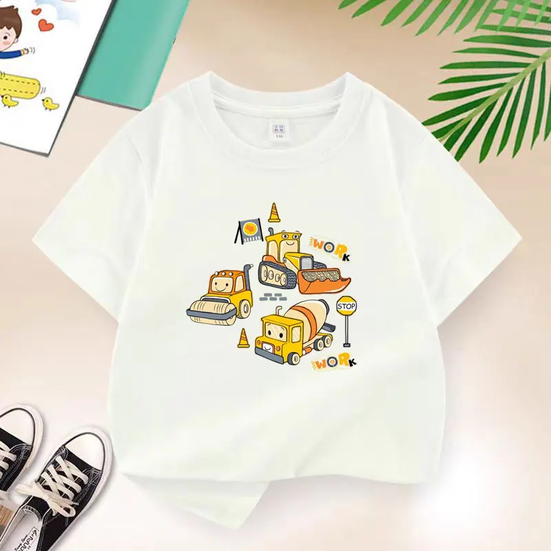 2026 Summer Car concrete mixer truck Print Cotton Boys T Shirt Sport Baby Kids TShirt Travel Casual Children Clothes Black Blue view 5