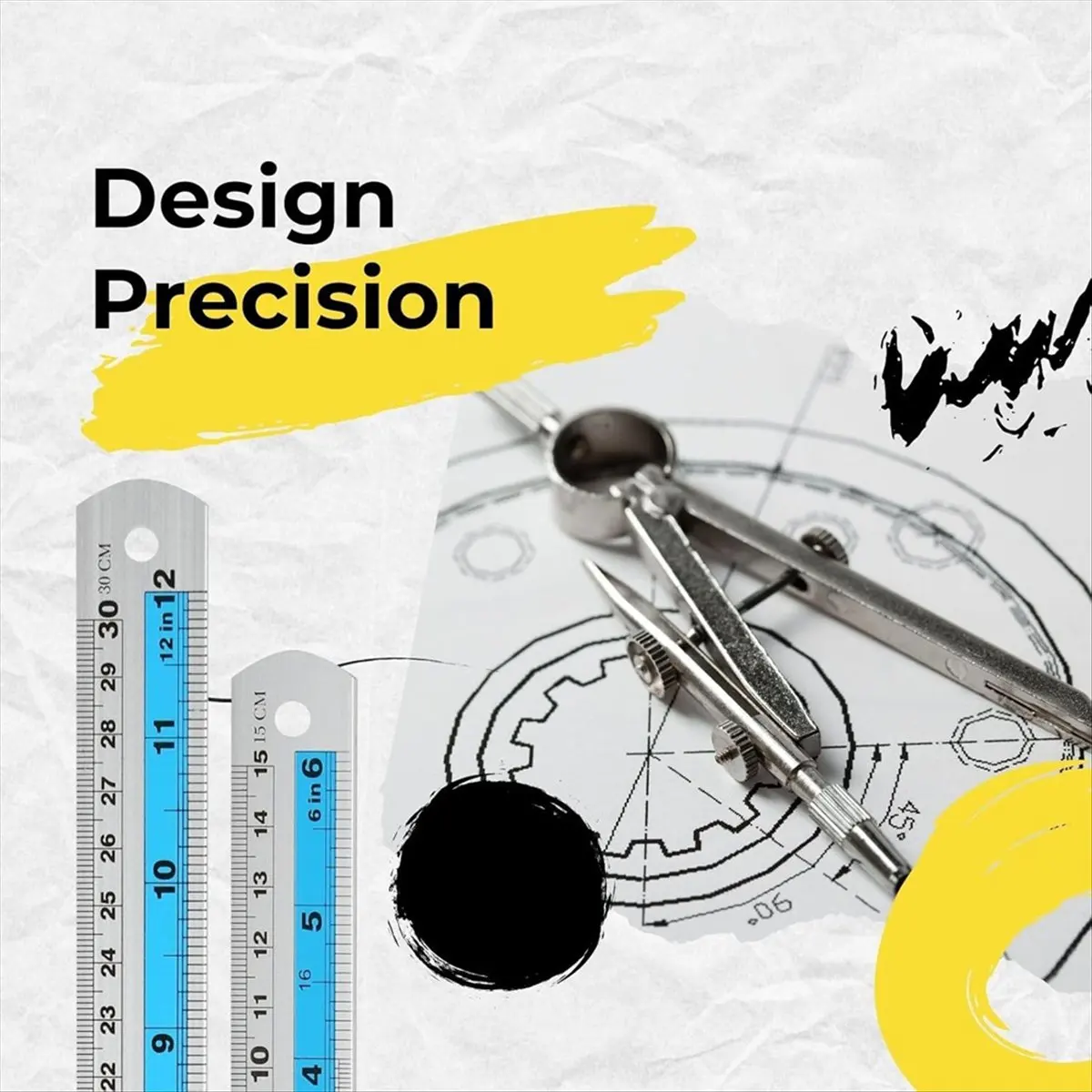 High-quality measuring tools 12+6 Inch Metal Ruler Set, Perfect for DIY Projects, Blue in Stock