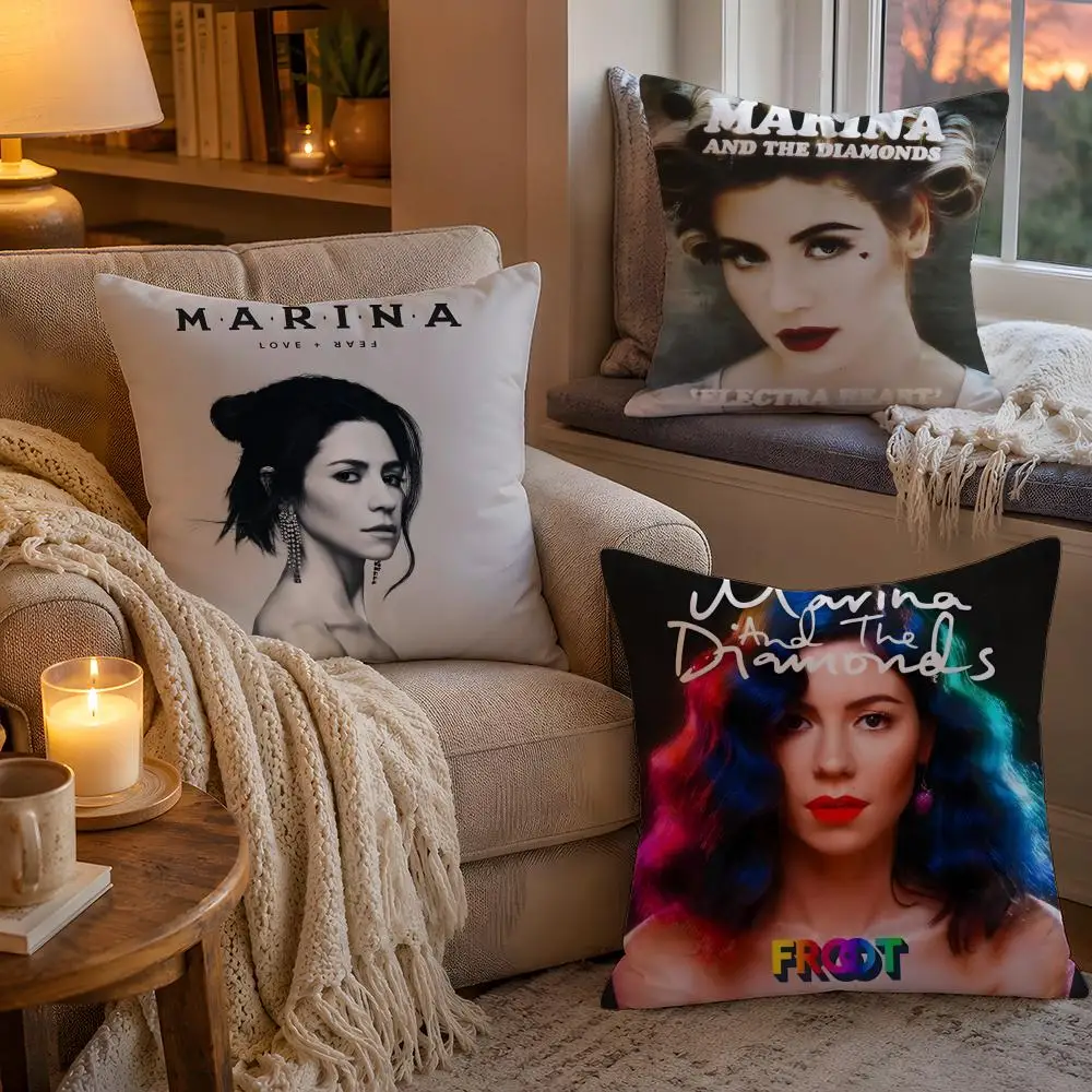 Music Album M-Marina And The Diamonds Cushion Cover Soft Plush Cushion Cover Double Print And Invisible Zipper For Sofa Home Car