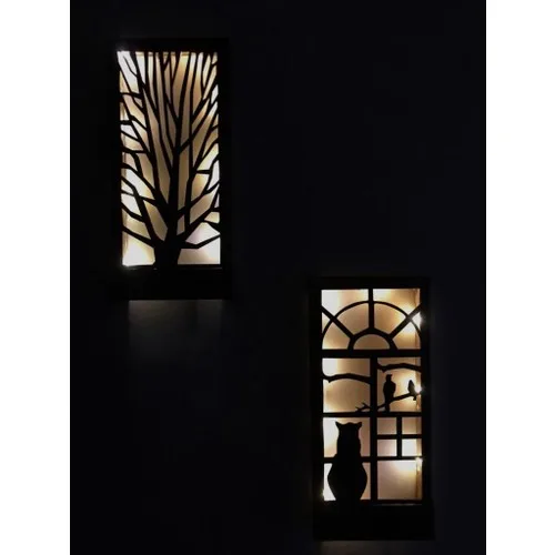 Msağ Woods Batteries Included Fairy Led Pattern Wall Decoration Solid Wood 18 X36 Table Night Lamp Doorway Hol Home Gift