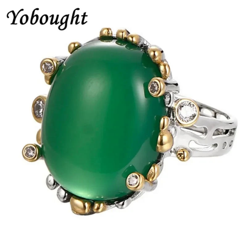 

S925 Silver Retro National Style Inlaid Green Agate Egg Face Ring Emerald Chalcedony Temperament Palace Gem Ring