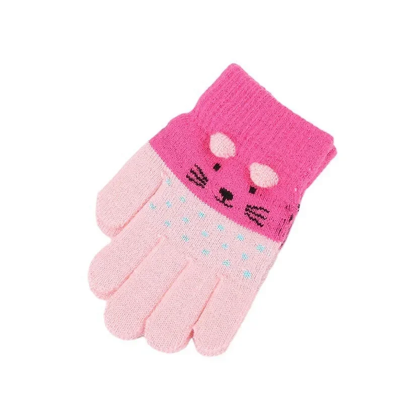 1 Pair Warm Furry Cute Kids Boy Girl Glove Sweet Cartoon Animal Kitten Toddler Glove Autumn Winter Thicken Plush Outdoor Gloves