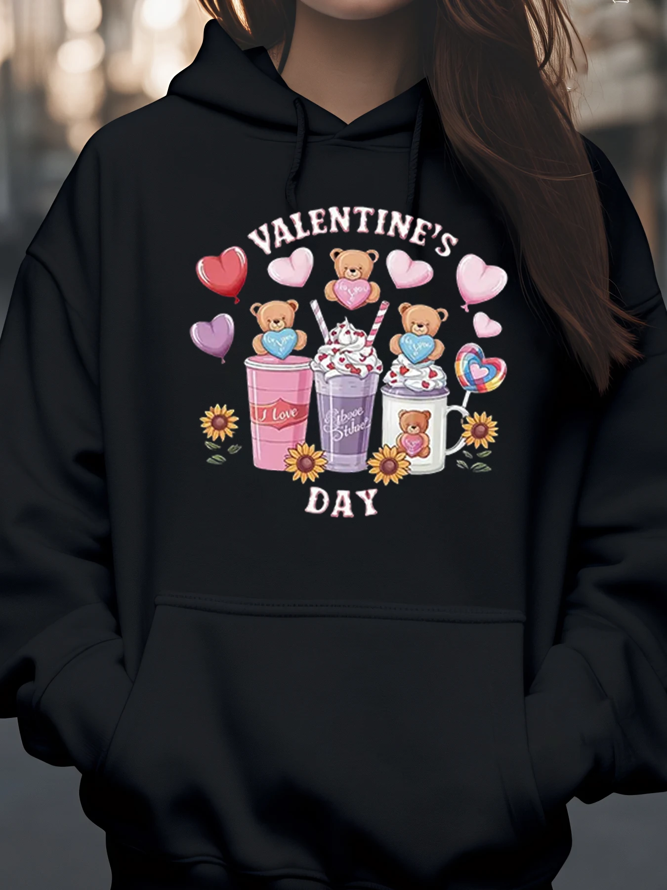 

Толстовка с принтом в виде медведя на День святого Валентина для женщин, повседневная одежда в подарок на день Святого Валентина