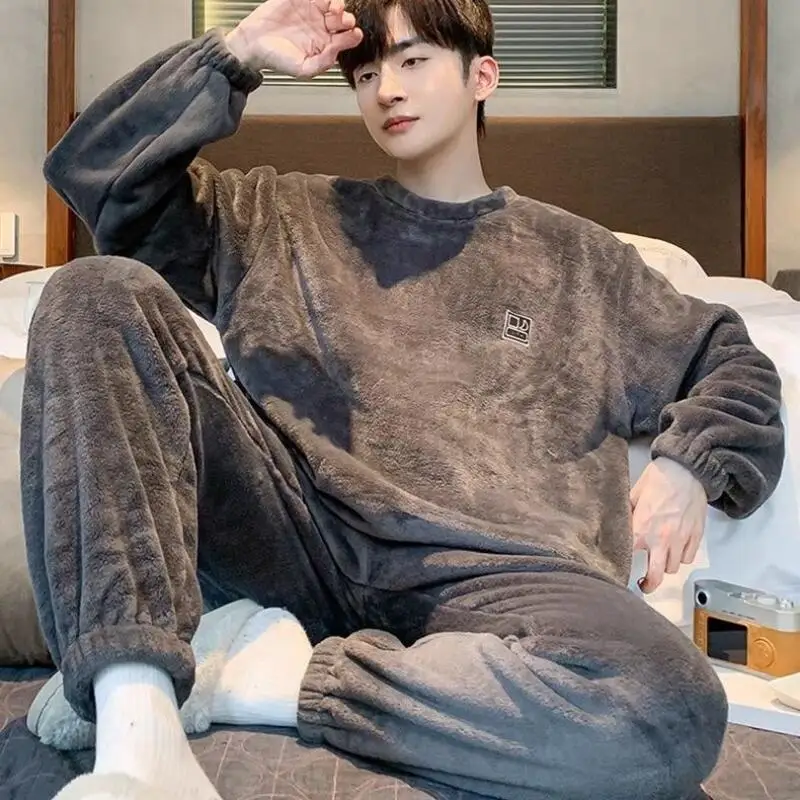 الرجال عالية الرقبة حجم كبير فضفاض أفخم المتسكعون الخريف والشتاء سميكة الدافئة الفانيلا منامة يمكن ارتداؤها خارج الصوف المرجاني جديد #5