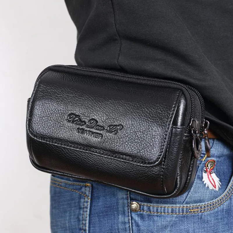 Genuine Leather Cell/Mobile Phone Case Waist Bag For Men Cigarette Pocket Real Cowhide Male Coin Purse Bum Fanny Pack Belt Bags