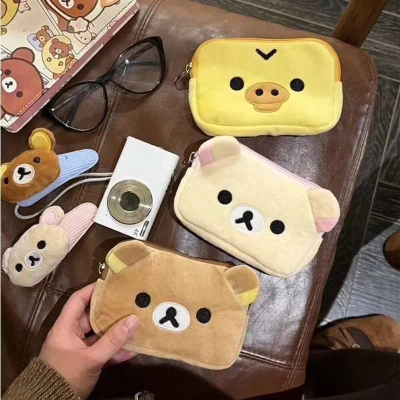 Porte-monnaie Rilakkuma, porte-cartes en peluche mignon ours et poulet, pochette courte pour documents d'identité, sac de rangement portable pour usage quotidien