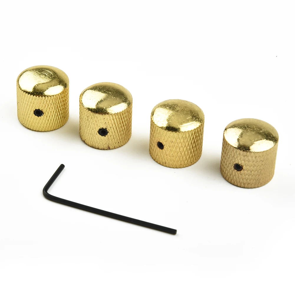 4 Stück Chrom Schwarz Gold Knopf für Bass/E-Gitarre gewölbter gerändelter Lautstärkeregler Metall-Lautstärkeregler für 6 mm Splined