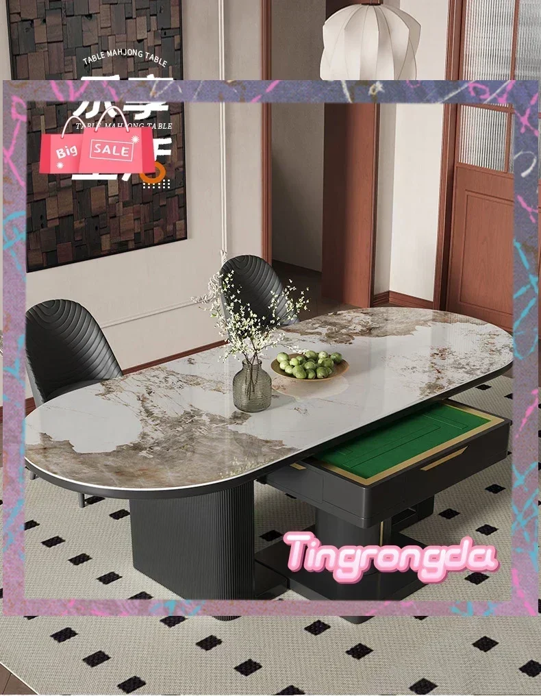 JJJJS7486 Ss Automatic Household Dining Table Mahjong Table Dual-Use Dining Table Integrated Light Luxury Stone Plate Multi-Func