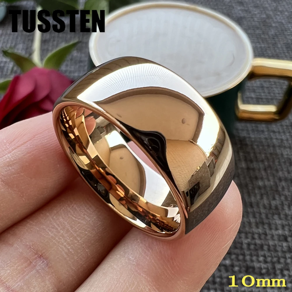 Dropshipping TUSSTEN 10MM Gold Color Tungsten Ring For Men Women Wedding Band Trendy Jewel Dome polishing Comfortable Fit