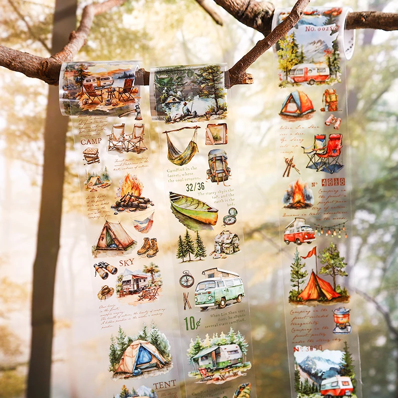 Mr Paper - 6 Rollos de Cinta Adhesiva PET de la Serie Aventura en el Bosque, Decoración de Paisajes Naturales para Manualidades, Scrapbooking, Calendarios DIY