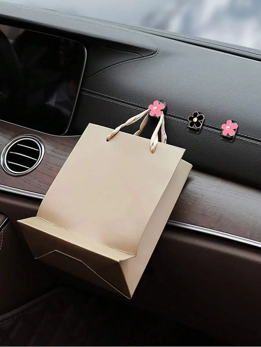2PCS 4PCS Flower Car Mini Hook - Cute Daisy Car Sticky Hooks, Auto Vehicle Mini Dash Mount Hangers Stick On Dashboard