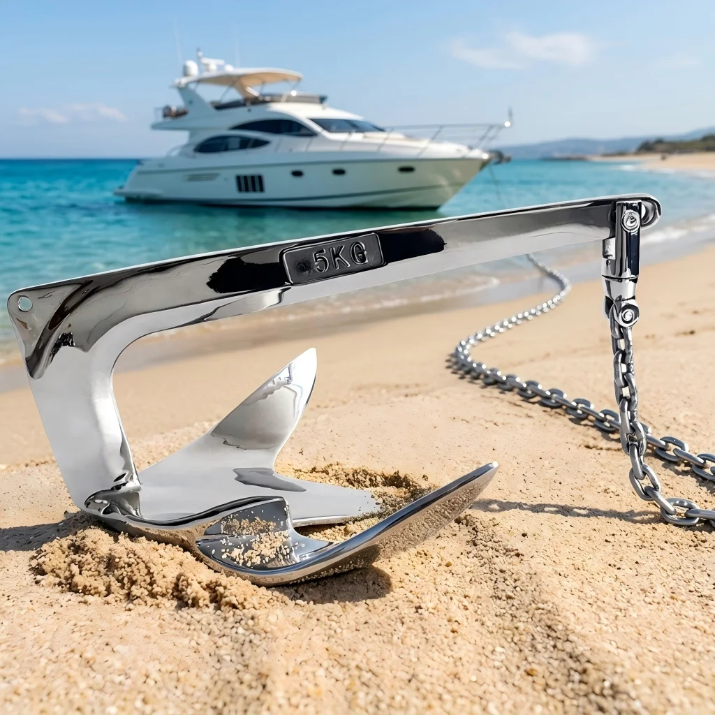 316 Stainless Steel Bruce Anchor for Marine Boat & Kayak 7.5kg with Polishing Accessory