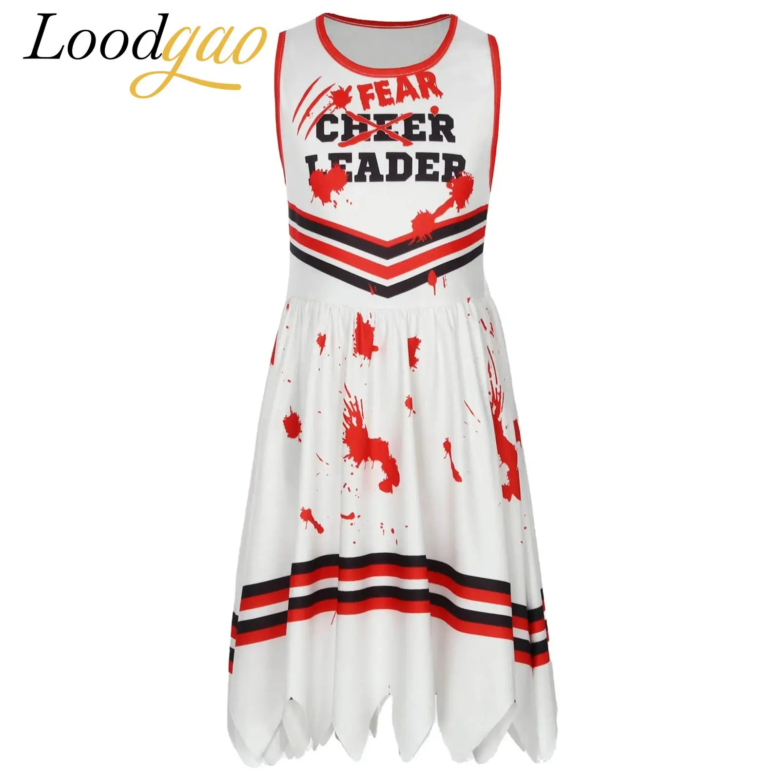

Girls Halloween Scary Costumes Cheerlead Bloody Dress Horror Themed Parties Outfits Kids Ghost Cosplay Cheerleading Fancy Dress