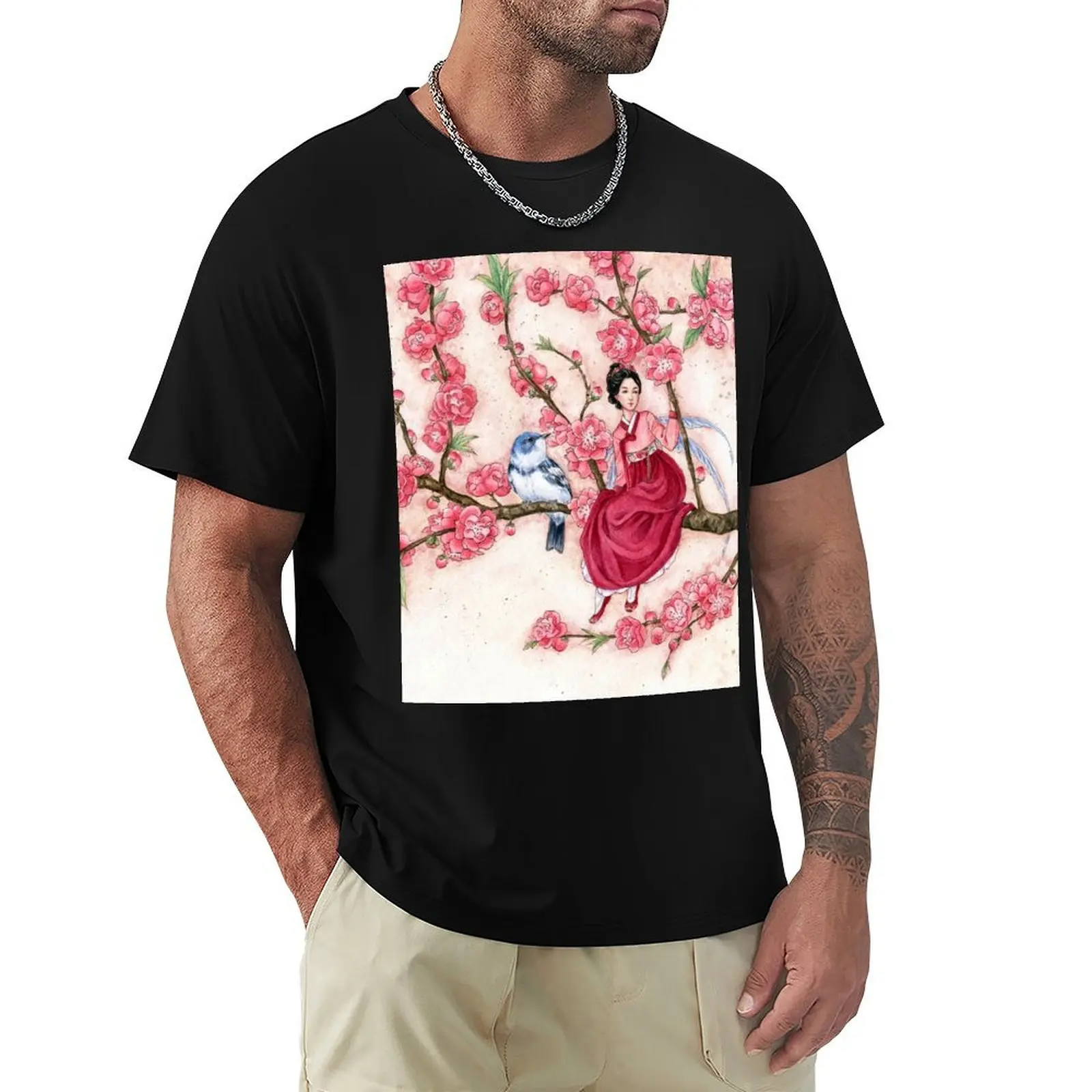 

Peach Blossom Fairy and blue bird T-Shirt oversize t-shirts man plus sizes mens white t shirts