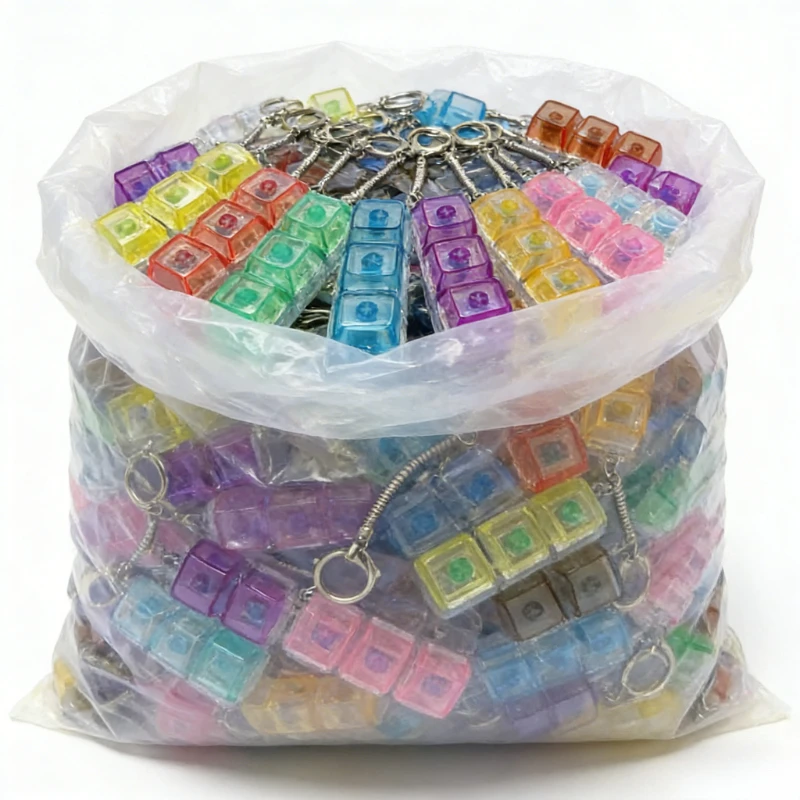 Colorful Keyboard Fidget Toys LED Crystal Keycap Keychain Stress Relief Fingertip Gadget Decompression Toys Clicker Fidget Toy