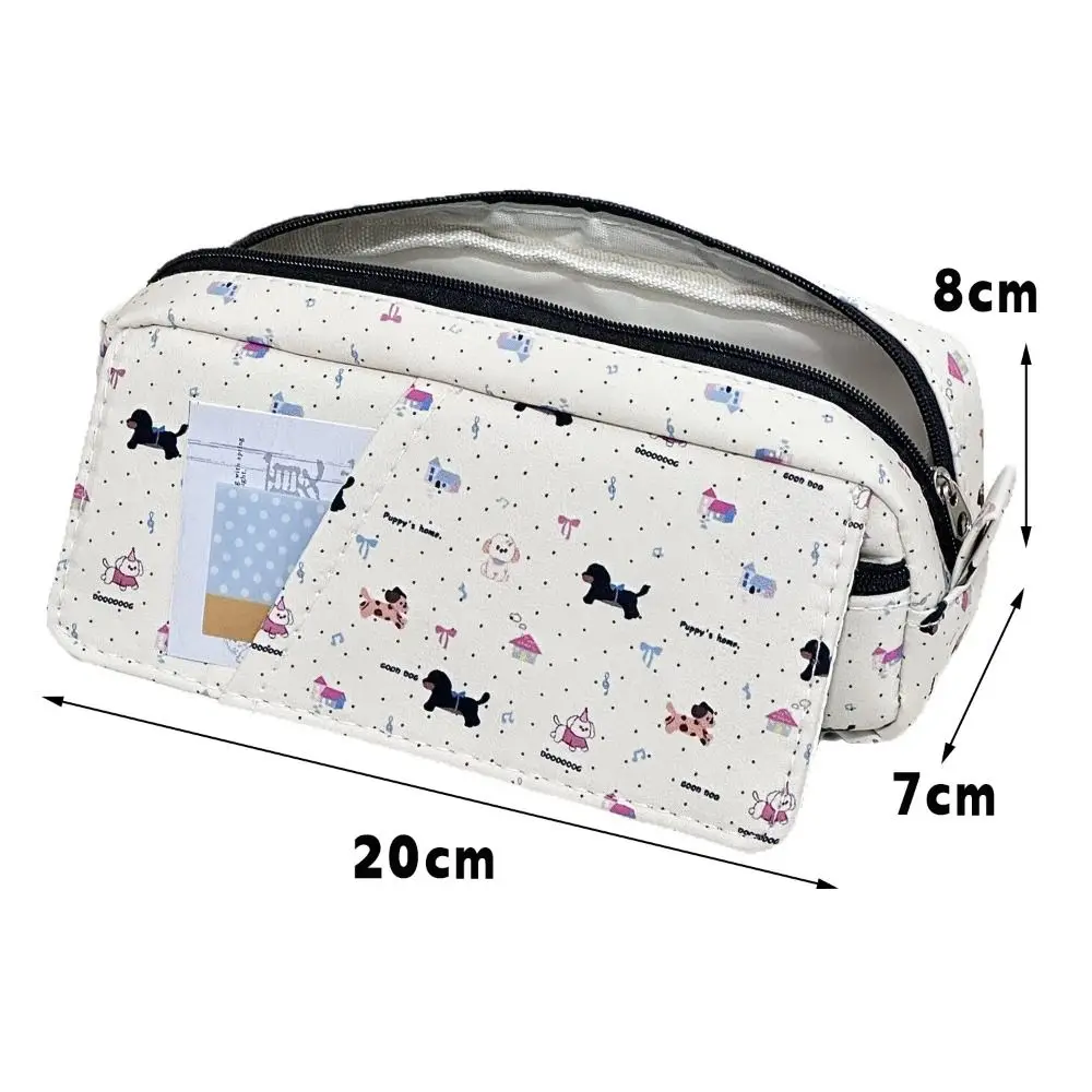 Bolsa para bolígrafos de perro salchicha de dibujos animados, bolsa de papelería multicapa de gran capacidad, estuche de lápices portátil con diseño abatible para volver a la escuela