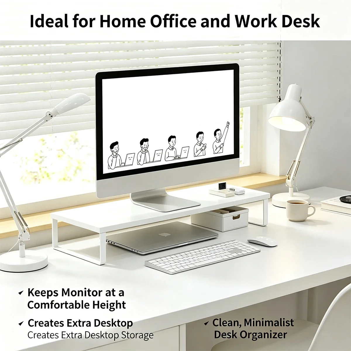 Wood Monitor Stand Riser, Ergonomic Desktop Shelf with Metal Frame, Desk Storage Organizer for PC Laptop Computer