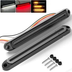 2x 10-Inch LED Light Bar for Truck Trailer Sequential Turn Signal + Stop/Tail Brake Lights 3-in-1 DRL White Amber Red Strip