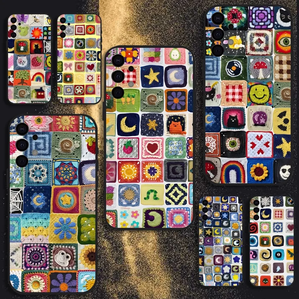 

Granny Square Crochet Phone Case For Samsung S25,S24,S21,S22,S23,S30,Ultra,S20,Plus,Fe,Lite,Note,10,9,5G Black Cover