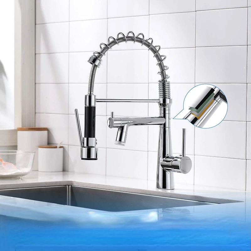 Commercial new products modern pull out double outlet european kitchen led water faucet