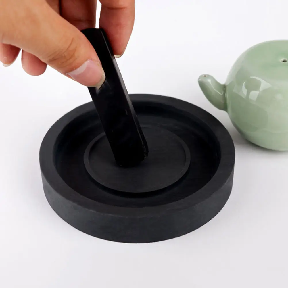 

4-дюймовый прочный круглый камень для каллиграфии с крышкой - гладкий точильный камень для практики китайской каллиграфии кистью