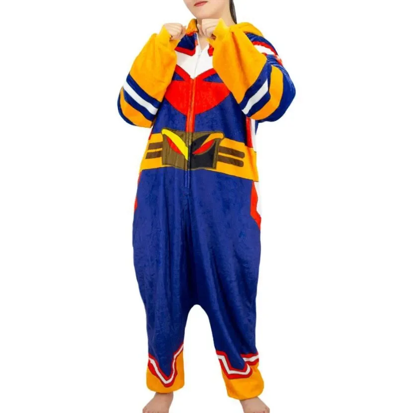 Adult Unisex Cartoon Pajamas Anime My Hero Academia All Might Cosplay Bathrobe Flannel Jumpsuit