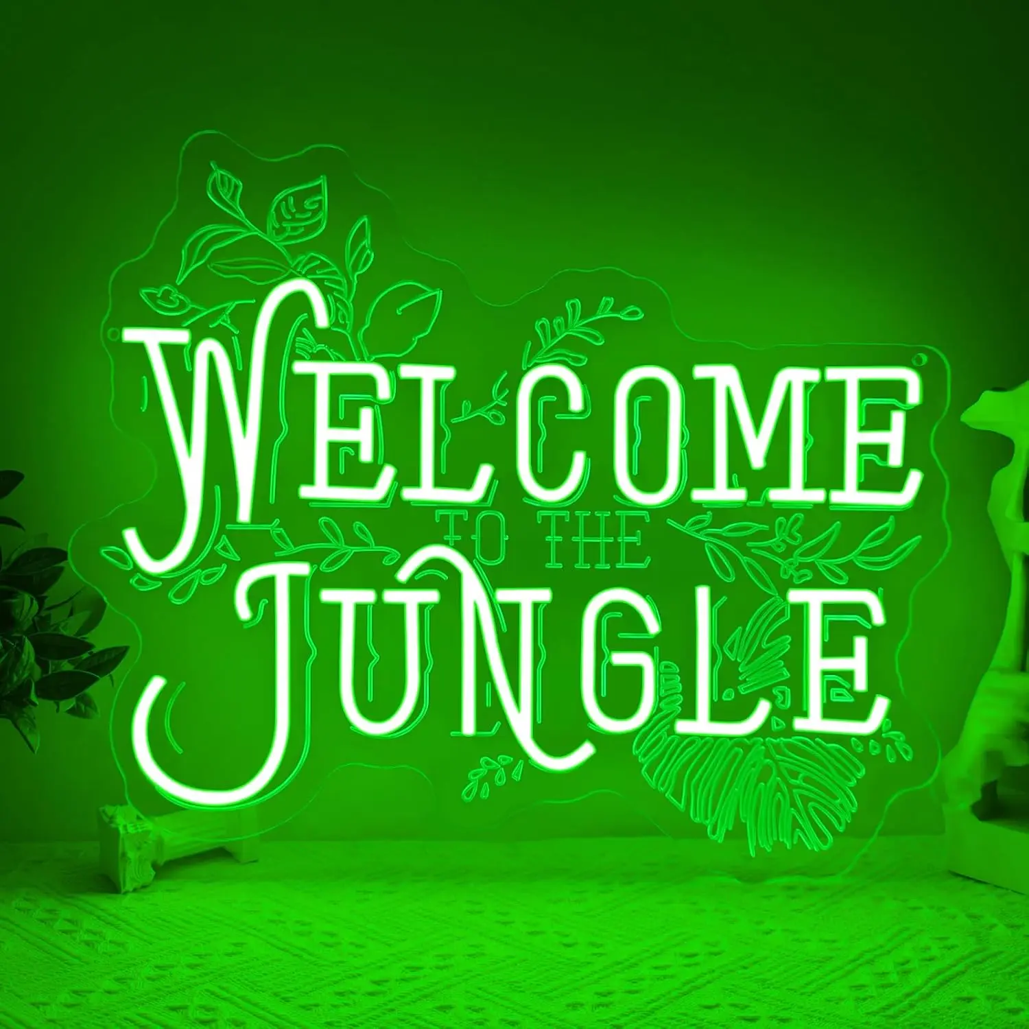  Welcome To The Jungle Neon Sign USB Powered Led Neon Light for Garden Bar Party Gaming Room Aesthetic Decoration Birthday Gift