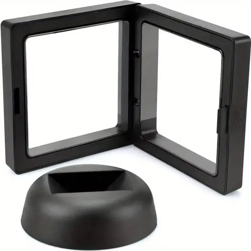 Black Square 3D Floating Frame Display Stand Jewelry Accessory Challenge Coin Storage Hanger Box for Home Decor