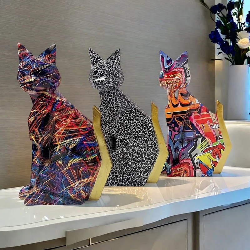 

Creative Geometric Animal Ornament Home Wine Cabinet Cat Statue Desktop Decoration Handicrafts Gift