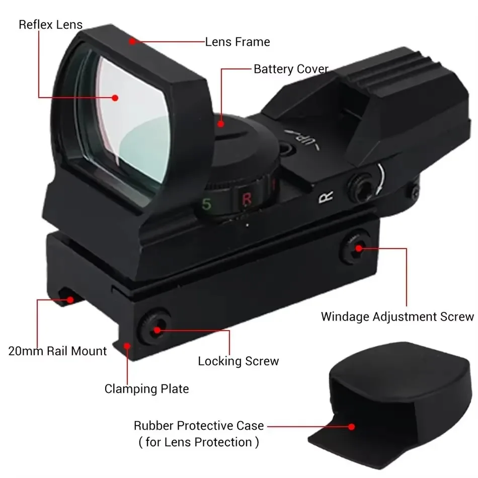 Tactical HD101 Red Dot Reflex Collimator Optic Sight 4 Reticle Scope Hunting Equipment AirsoftAccessoires Fit 11/20mm Rail Mount