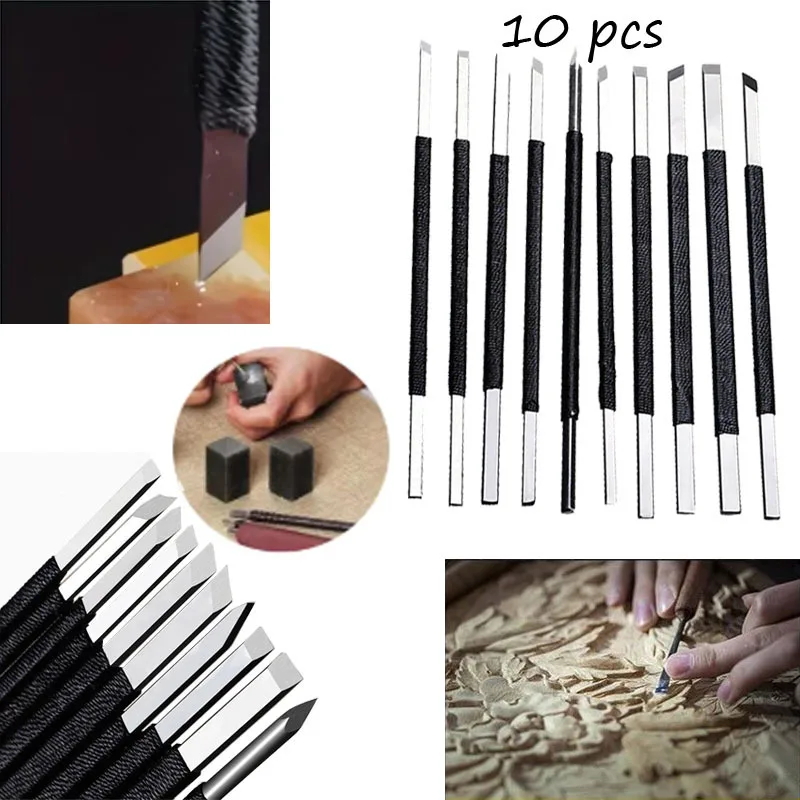 10pcs DIY Peeling Woodcarving Hand Seal Knife Wood Carving Tools Chisel Cutter Hand Tool Set Wood Carving Knife Hand Tool Kit
