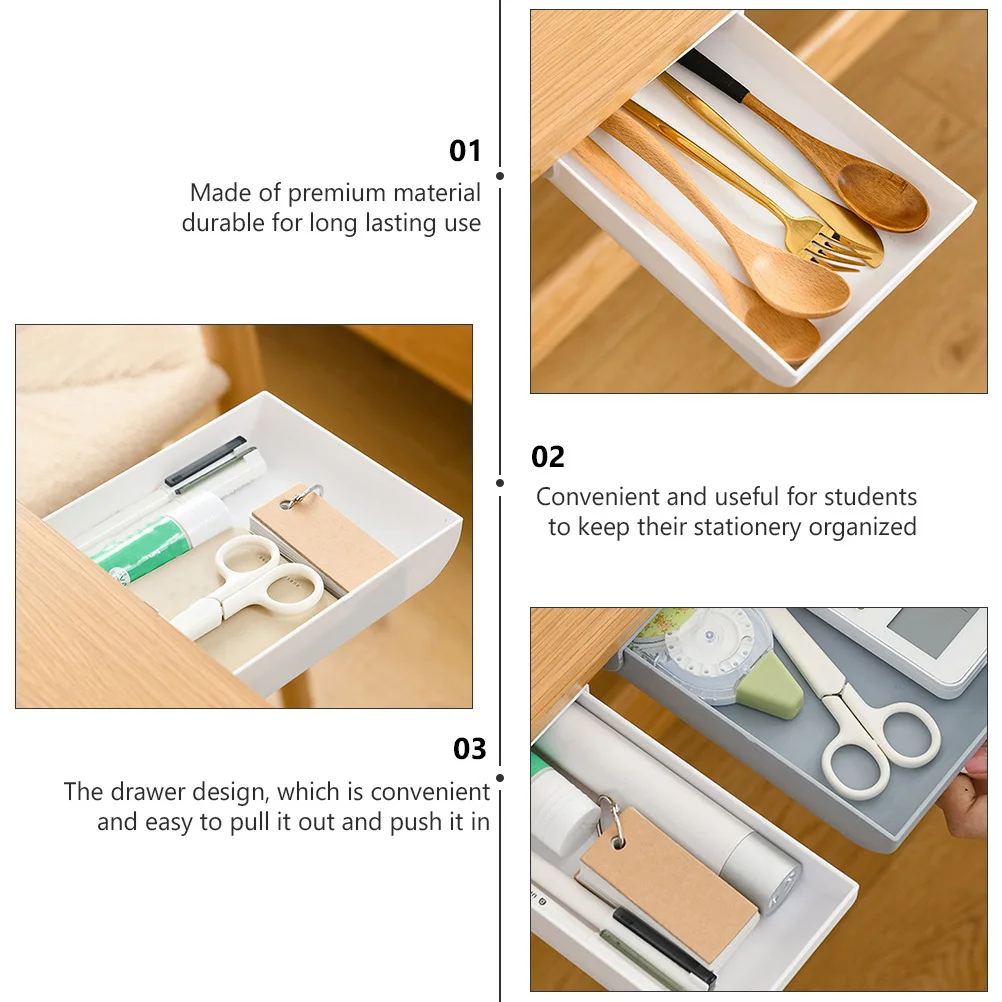 

2Pcs Large Pencil Box ABS Material Hidden Under Table Drawer Storage Organizer Keys Jewelry Stationery Holder Drawer Storage Box