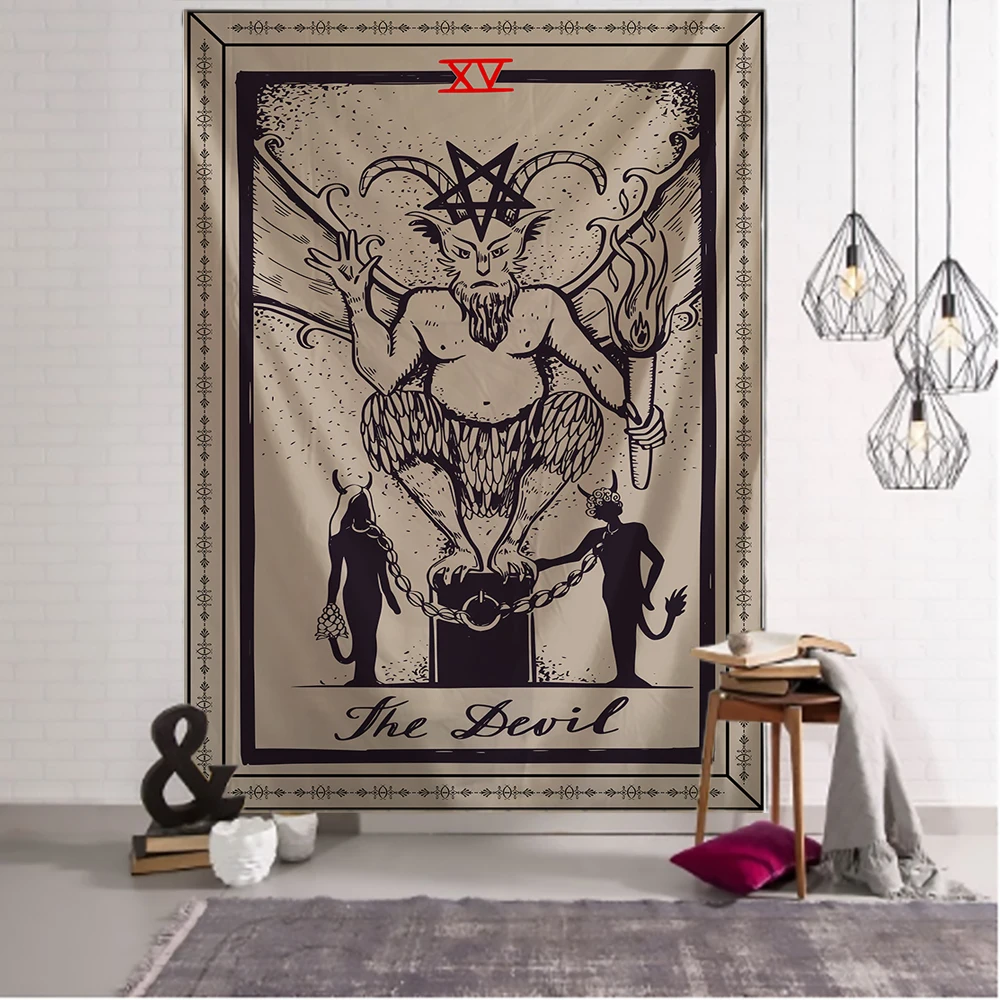 Tarot Card Tapestry Mystic Divination Wall Hanging Medieval Europe Style Tapestries Cloth Home Bedroom Dorm Decor Wall Blanket