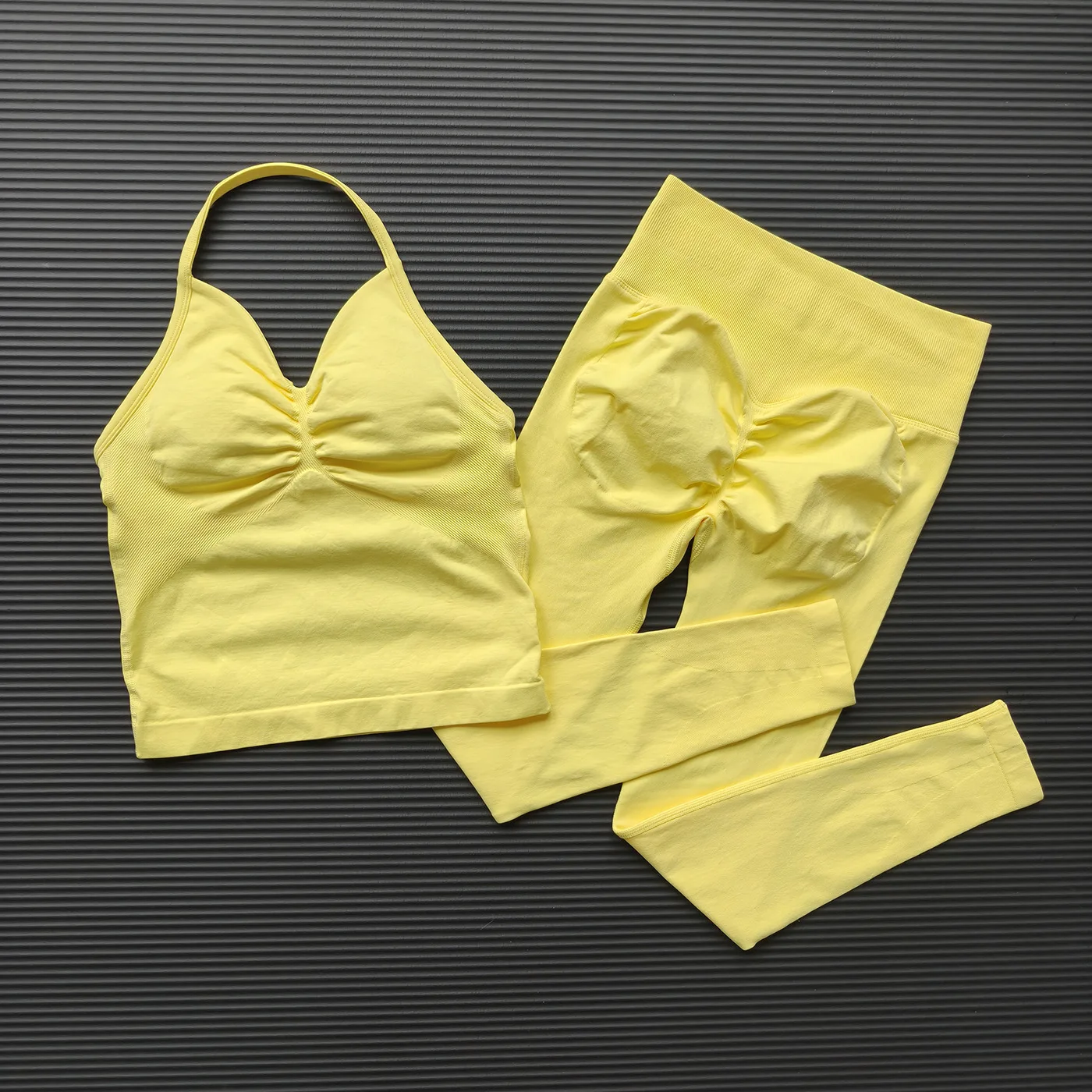 Damen High-Waist 2-Teiliges Yoga-Set Leggings-Set Rückenfreies Sport-Set Tanktop Pilates Fitness Gym-Set Scrunch-Anzug Sportbekleidung – Detail 2