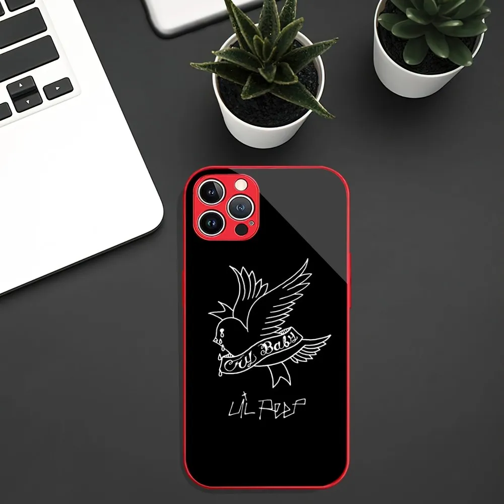 L-Lil Peep crybaby Phone Case For iphone 14 13 12 11 PRO MAX X XS XR MAX Metal Plated Painted Glass Shell