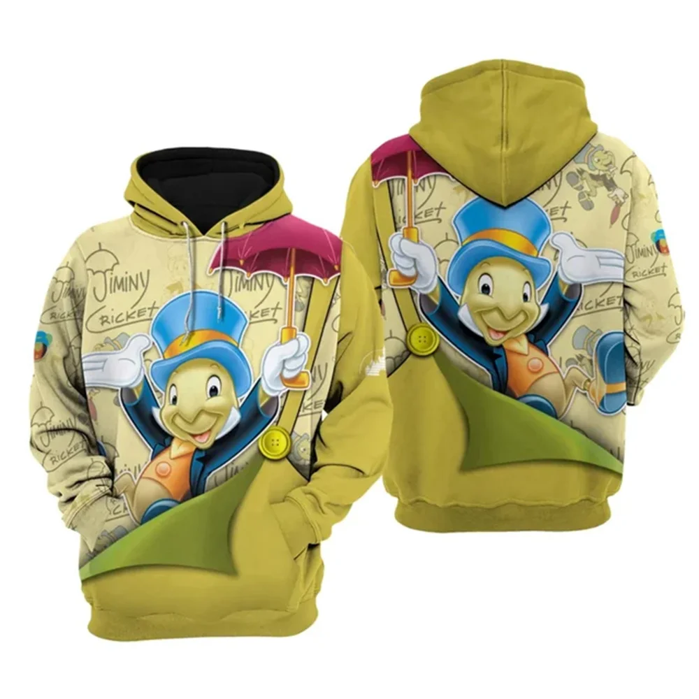 Disney Jiminy Cricket Green Men Women Hoodie 3D Hoodies Button Overalls Patterns Stylist Unisex Graphic Cartoon Outfit Clothing