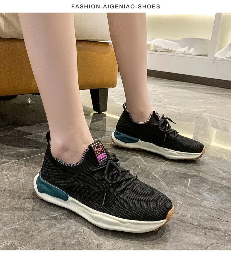 

Luxury Brand Elastic Fabric Breathable Women Shoes Fashion Sneakers Lady Shoes Casual Lace-up Platform Sneakers Running Shoes