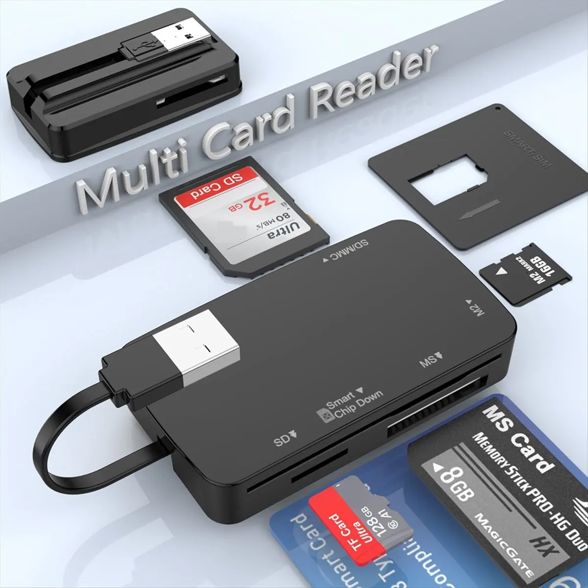 popop 6 in 1 USB 2.0 Card Reader 480Mbps Speed Memory Card Reader/Adapter/Hub 480Mbps Support Smart Card TF MS M2 SD/MMC