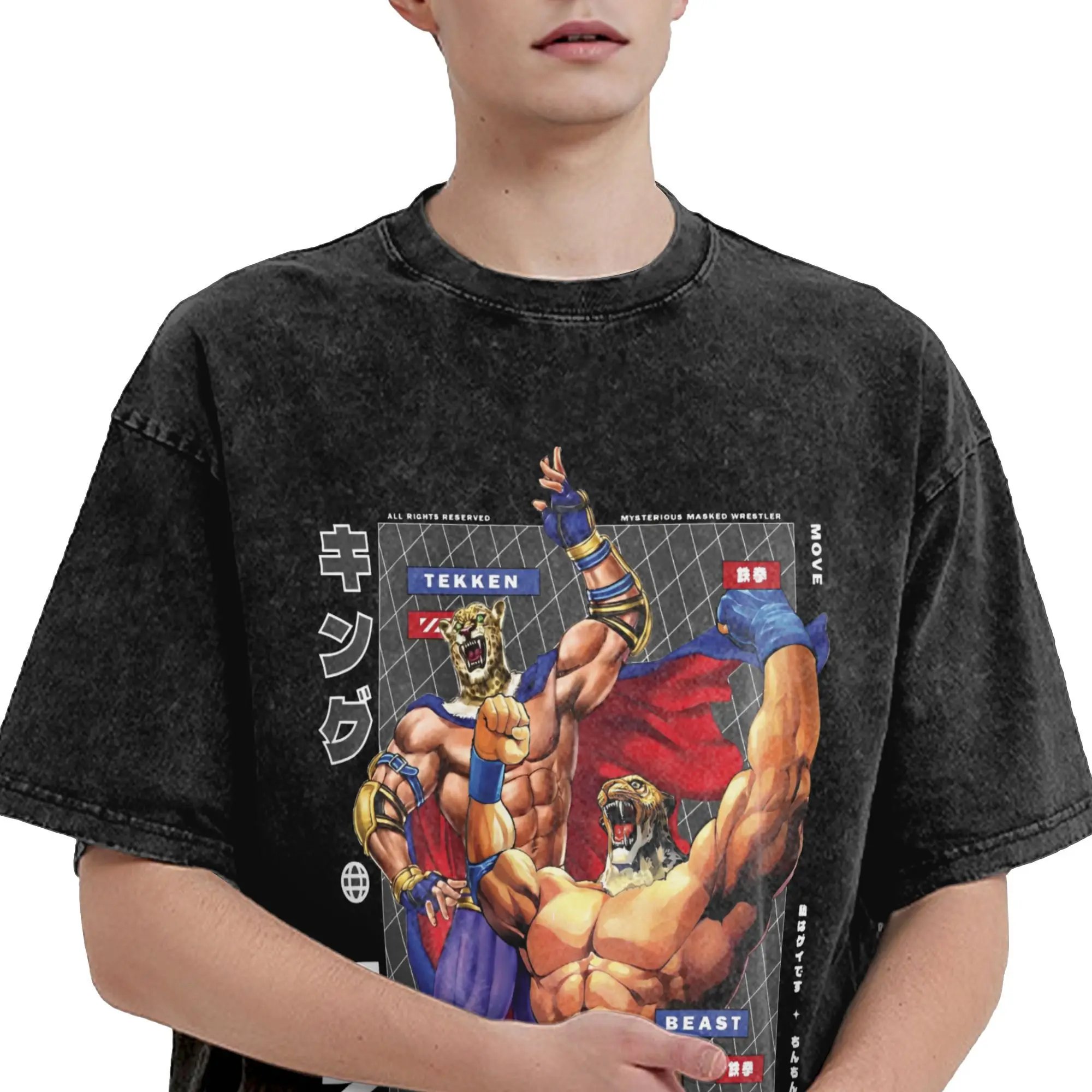 Harajuku قمصان مغسولة Tekken 8 King ملابس أنيمي خمر تي شيرت شارع العليا الشارع الشهير 100% القطن المطبوع بلايز تيز
