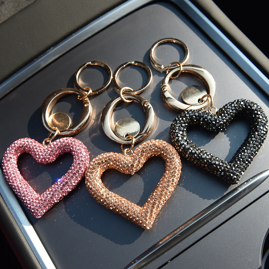 Creative Original Keychain Artificial Inlaid Artificial Crystal Peach Heart Keychain Alloy Ring