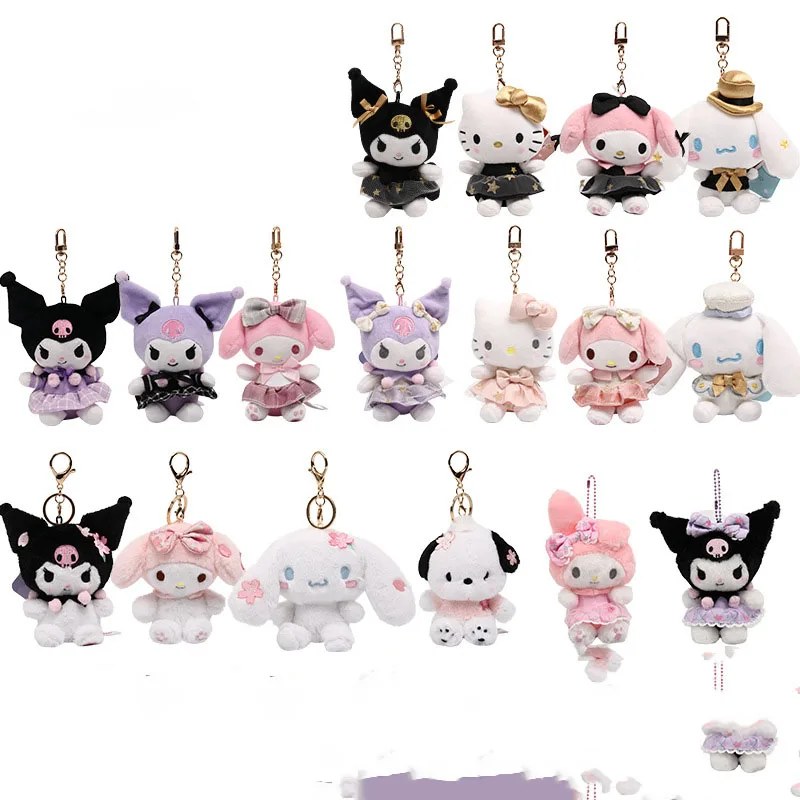 

Kawaii Kuromi School Uniform Plush Doll Keychain Lovely Bag Hanging Charm with My Melody Cinnamoroll Wholesale Small Gift