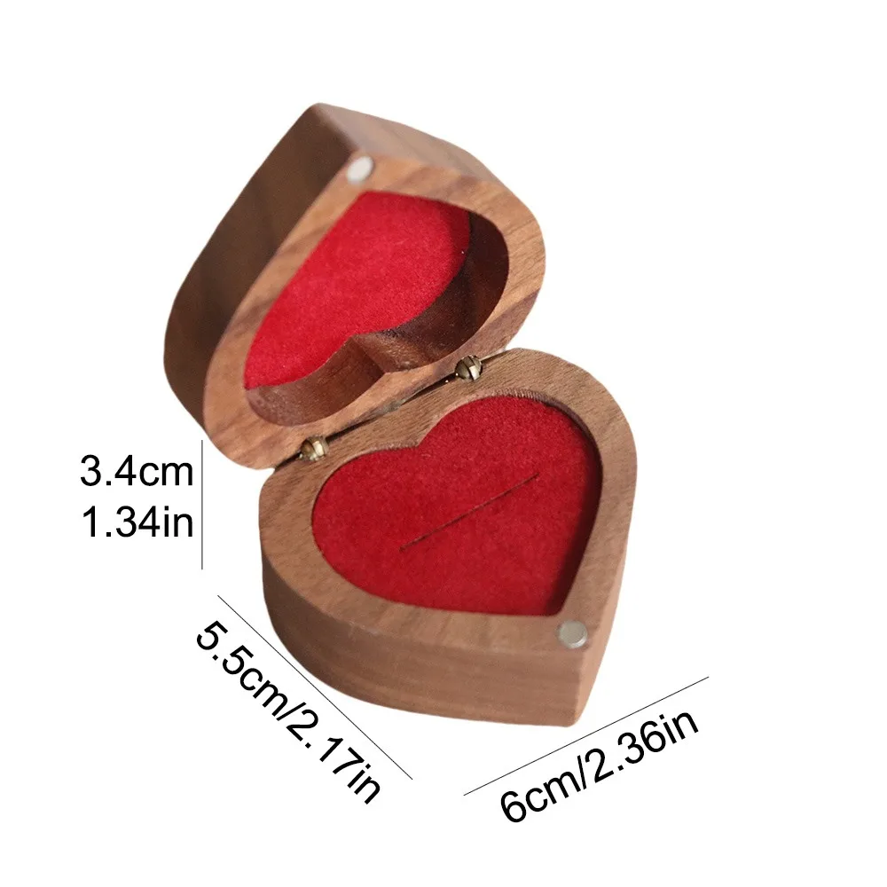 Portable 1/2 Slots Heart Rings Holder Anti-collision Wedding Walnut Wood Rings Box Packaging Proposal Rings Bearer Box Gifts