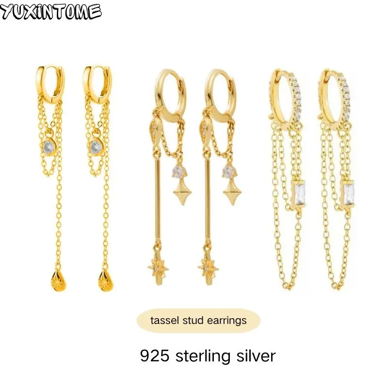

Exquisite Tassel Chain Earrings 925 Sterling Silver Needle Hoop Earrings for Women Trend Temperament Party Jewelry Accessories